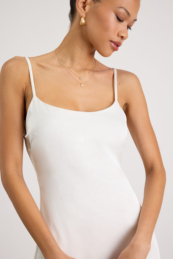 Dandria White Satin Cowl Back Mini Dress