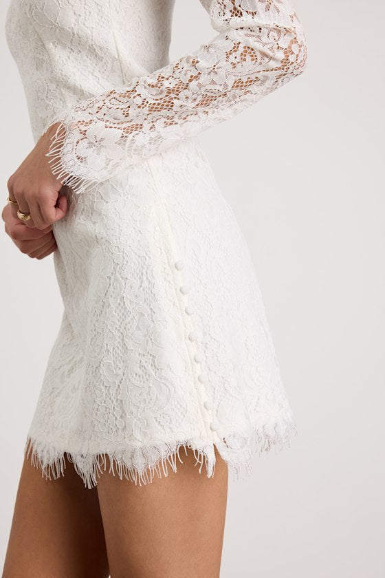 Arlet White Lace Long Sleeve Mini Dress