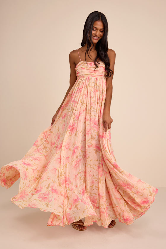 Dansa Blush Multi Floral Pleated Maxi Dress