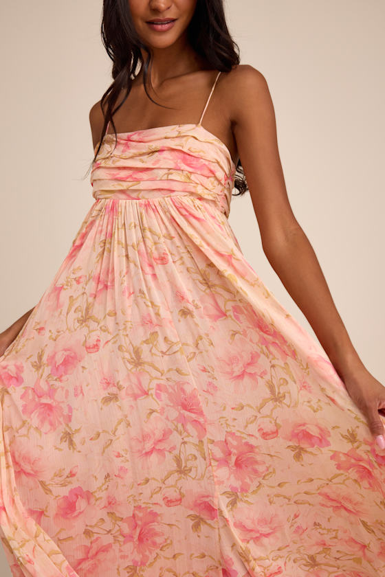 Dansa Blush Multi Floral Pleated Maxi Dress