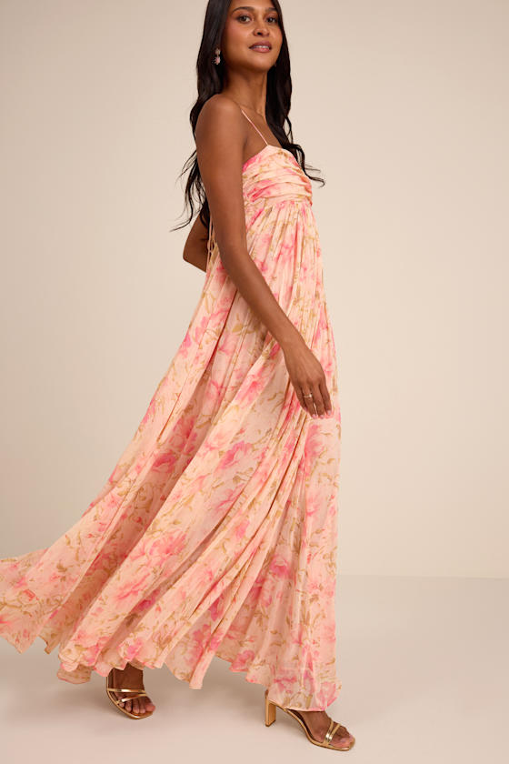 Dansa Blush Multi Floral Pleated Maxi Dress