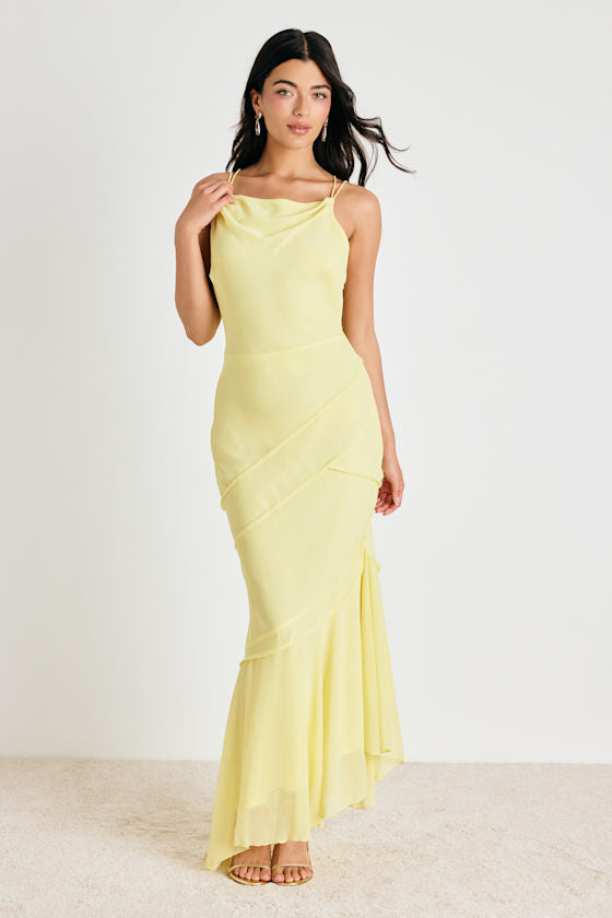 Lanista Light Yellow Strappy Asymmetrical Maxi Dress