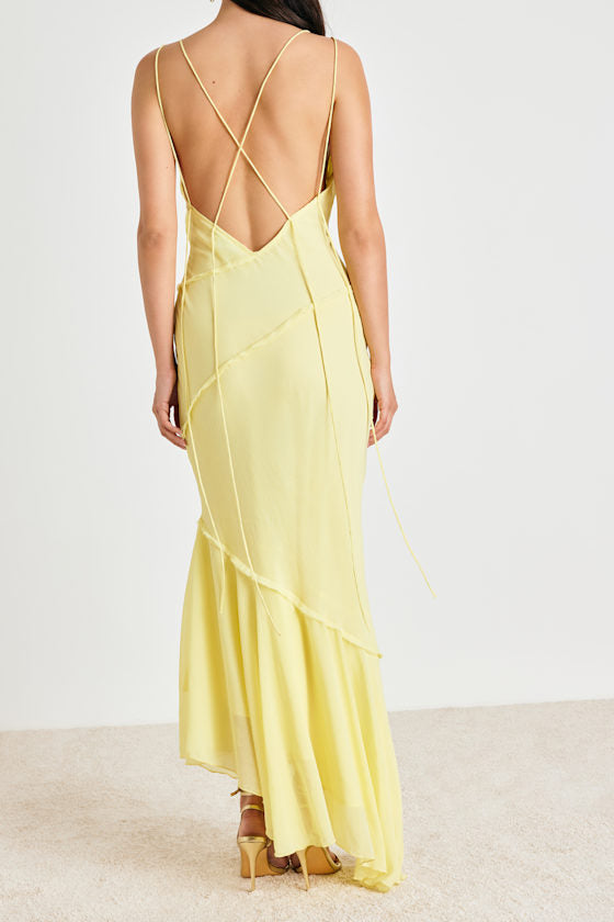 Lanista Light Yellow Strappy Asymmetrical Maxi Dress