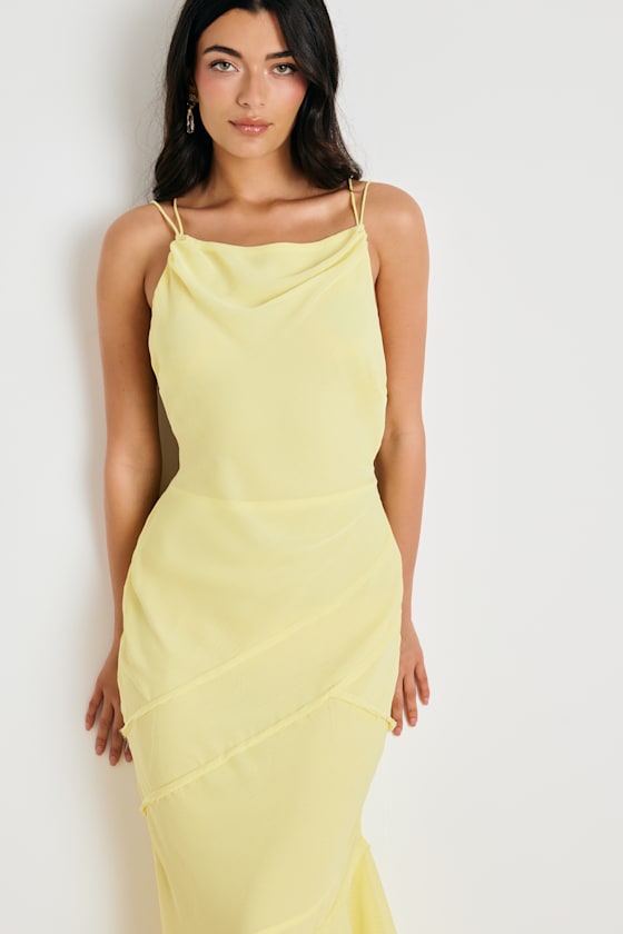 Lanista Light Yellow Strappy Asymmetrical Maxi Dress
