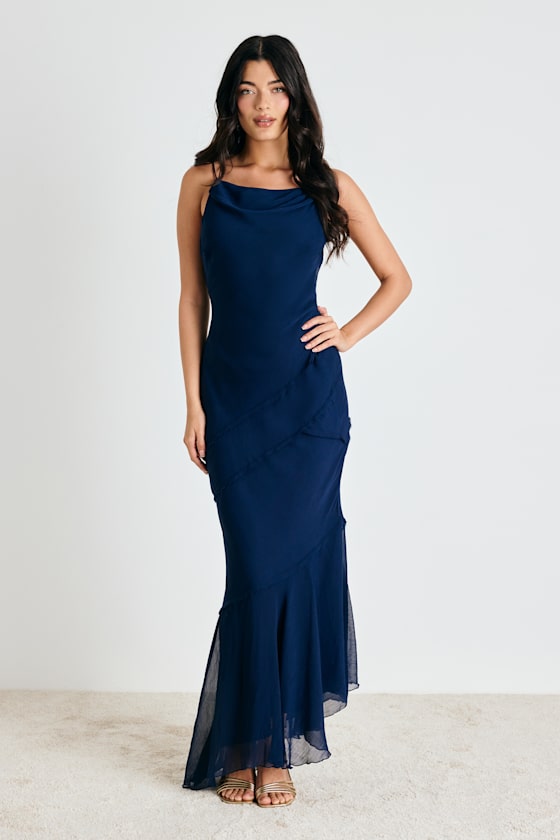 Lanista Navy Strappy Asymmetrical Maxi Dress