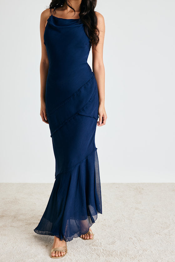 Lanista Navy Strappy Asymmetrical Maxi Dress