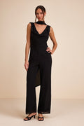 Kelila Black Cowl Neck Jumpsuit and Scarf Set
