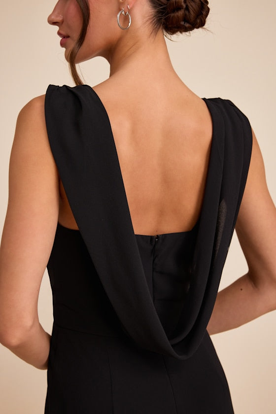 Kelila Black Cowl Neck Jumpsuit and Scarf Set