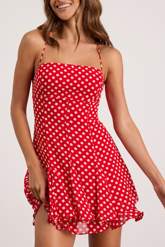 Perfected Sweetness Red Polka Dot Pleated Tiered Mini Dress