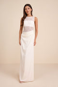 Akasha White Sheer Lace Mixed-Media Maxi Dress