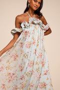 Amia Light Blue Floral Ruffled Shift Maxi Dress