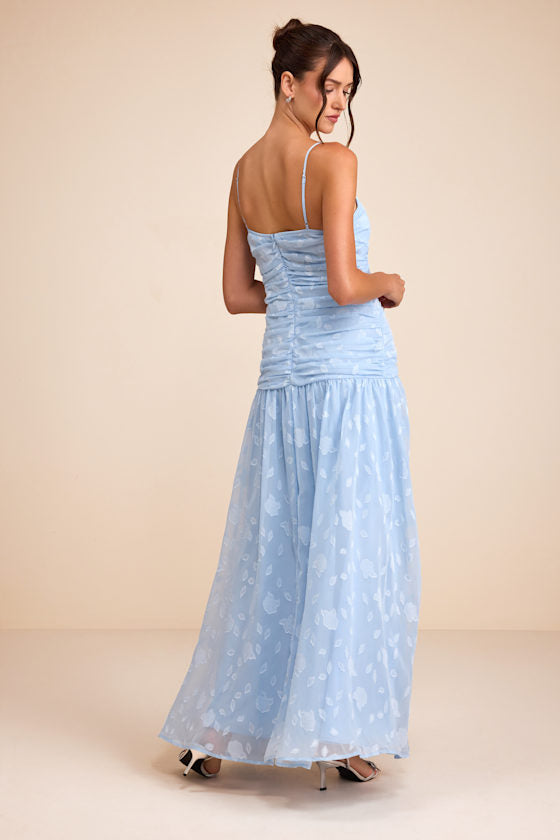 Payton Light Blue Floral Burnout Drop Waist Maxi Dress