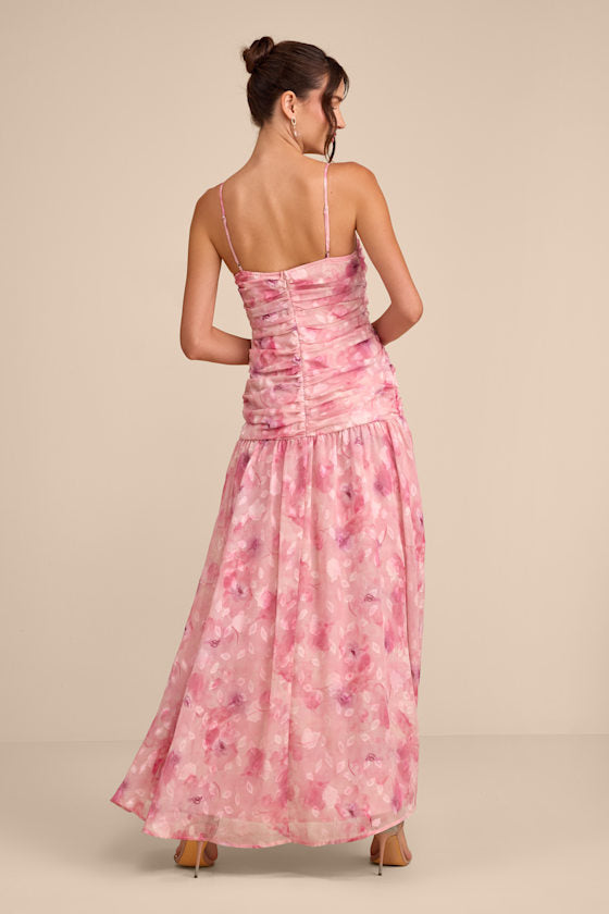 Payton Pink Floral Burnout Drop Waist Maxi Dress