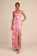 Demina Light Pink Floral Jacquard Bustier Maxi Dress