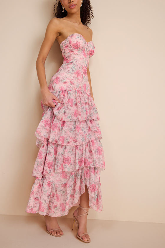 Dessie Light Pink Floral Tiered Maxi Dress
