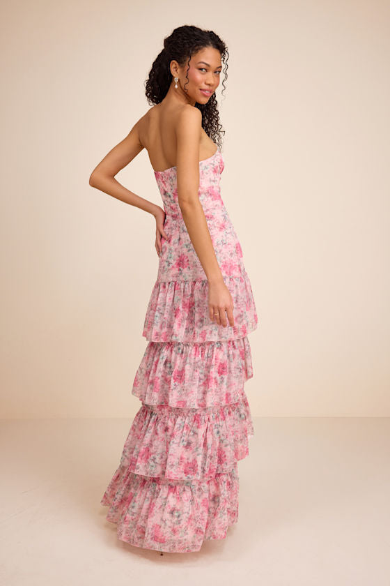 Dessie Light Pink Floral Tiered Maxi Dress