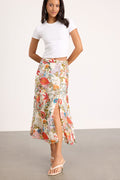 Bliss Me Ivory Multi Floral Print Midi Skirt