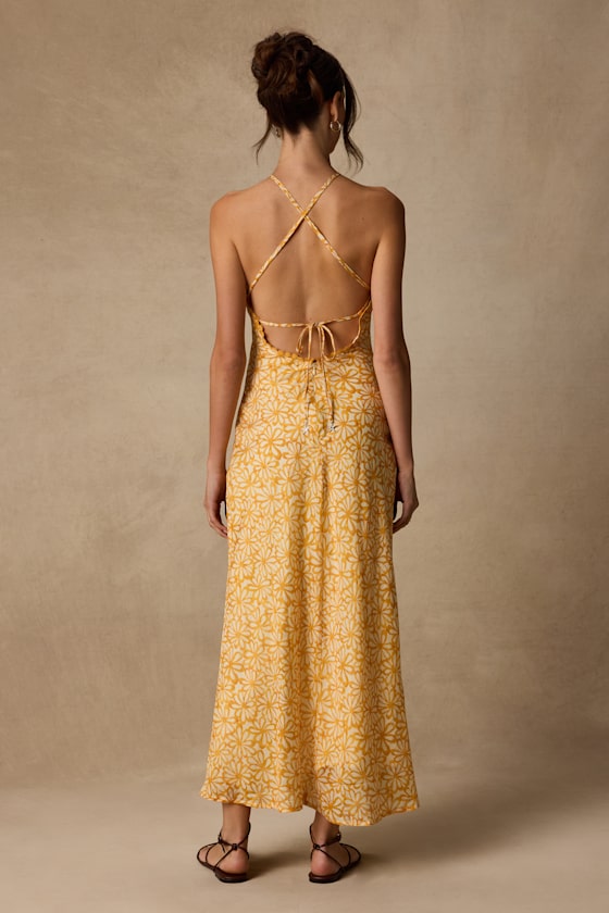 Enola Yellow Floral Halter Midi Dress