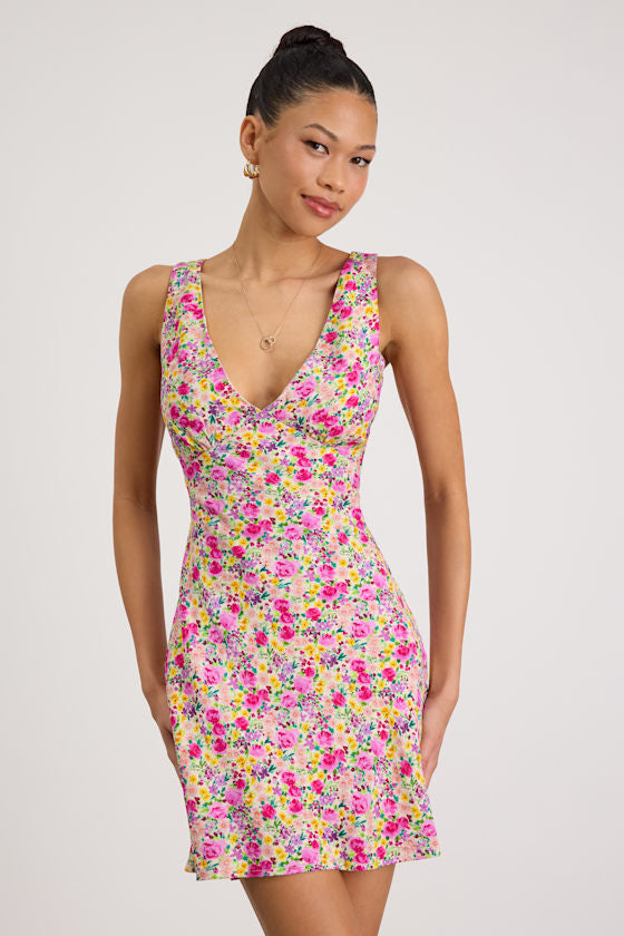 Vanessa Pink Multi Floral Sleeveless Mini Dress