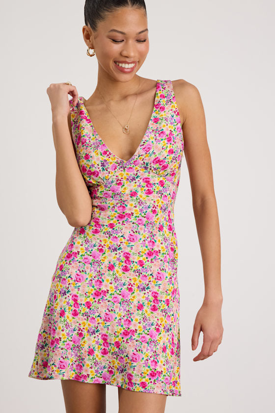 Vanessa Pink Multi Floral Sleeveless Mini Dress