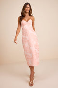 Kandra Light Pink Floral Jacquard Bustier Midi Dress