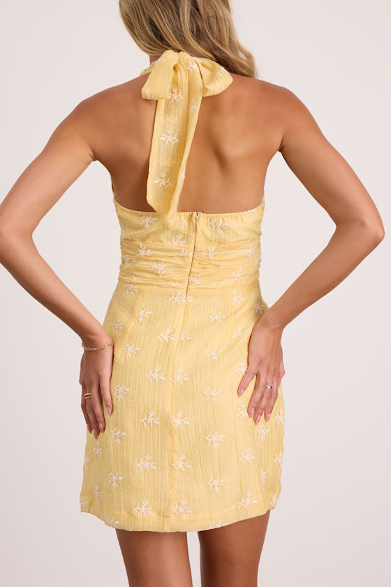 Kastoria Light Yellow Embroidered Mini Dress