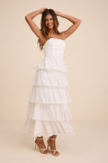 Mianella White Swiss Dot Tiered Maxi Dress