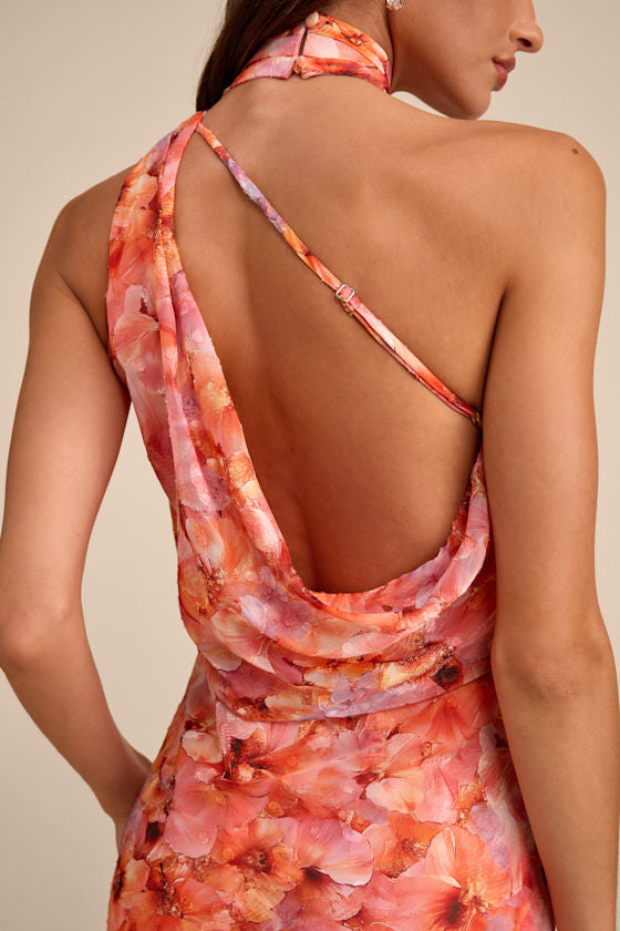 Ivanna Orange Multi Floral Jacquard Midi Dress