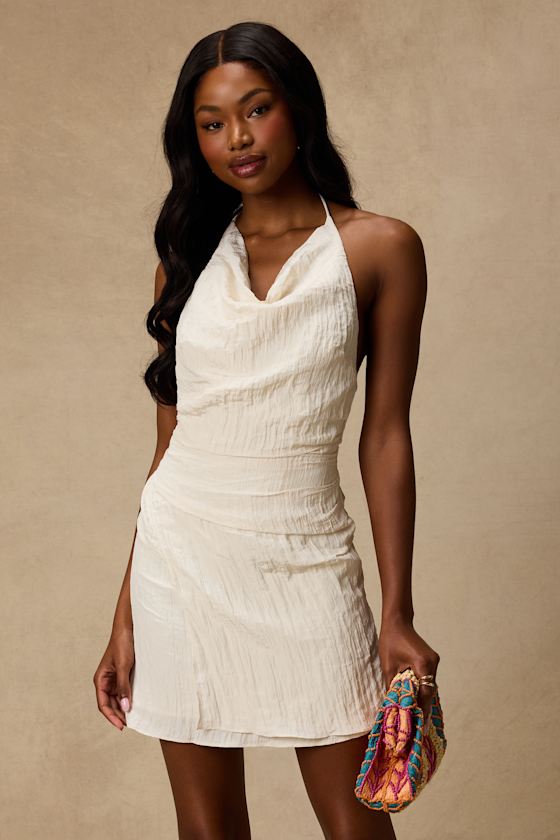 Braylee Ivory Textured Halter Mini Dress
