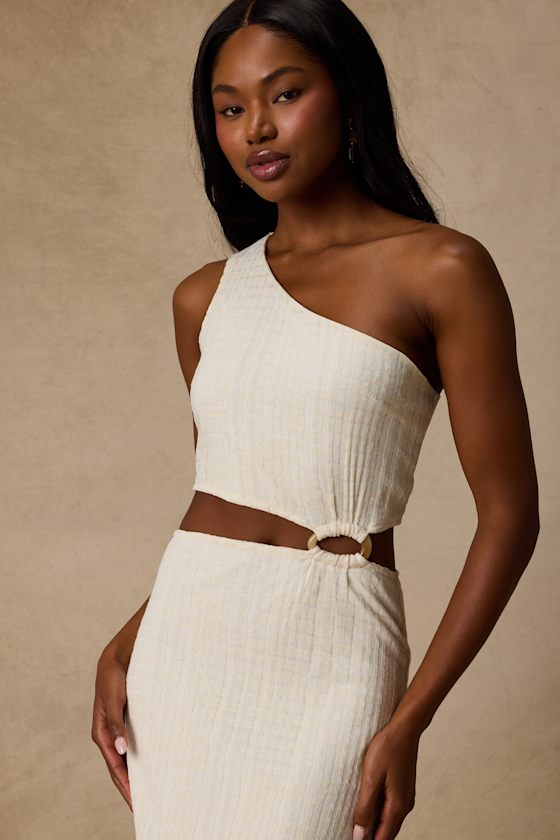 Camelia Cream Textured One-Shoulder Maxi Dress