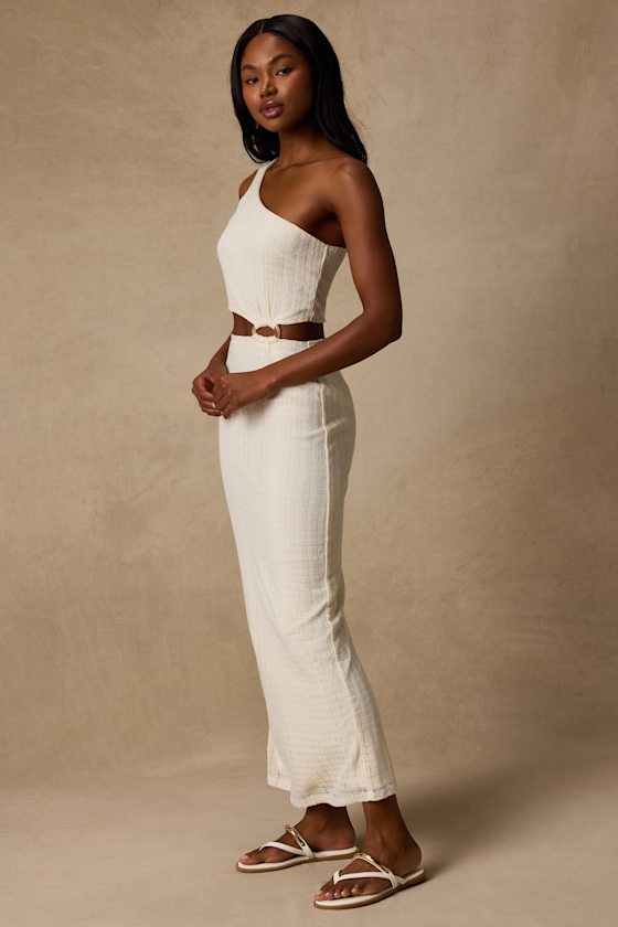 Camelia Cream Textured One-Shoulder Maxi Dress