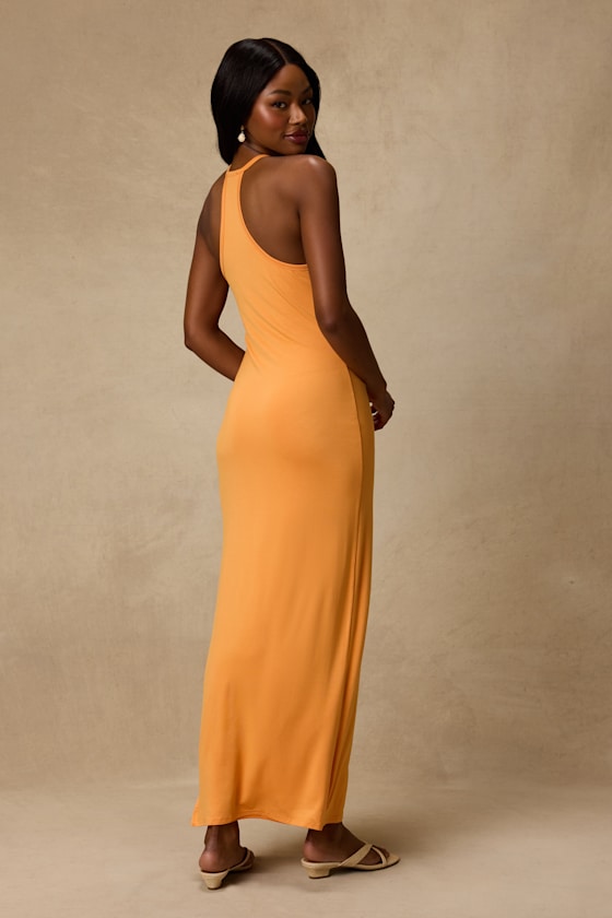 Palani Light Orange Jersey Knit Maxi Dress