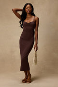 Dalene Brown Jersey Knit Bodycon Midi Dress