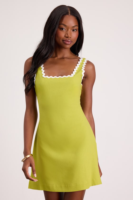 Xiomara Chartreuse Square-Neck Mini Dress