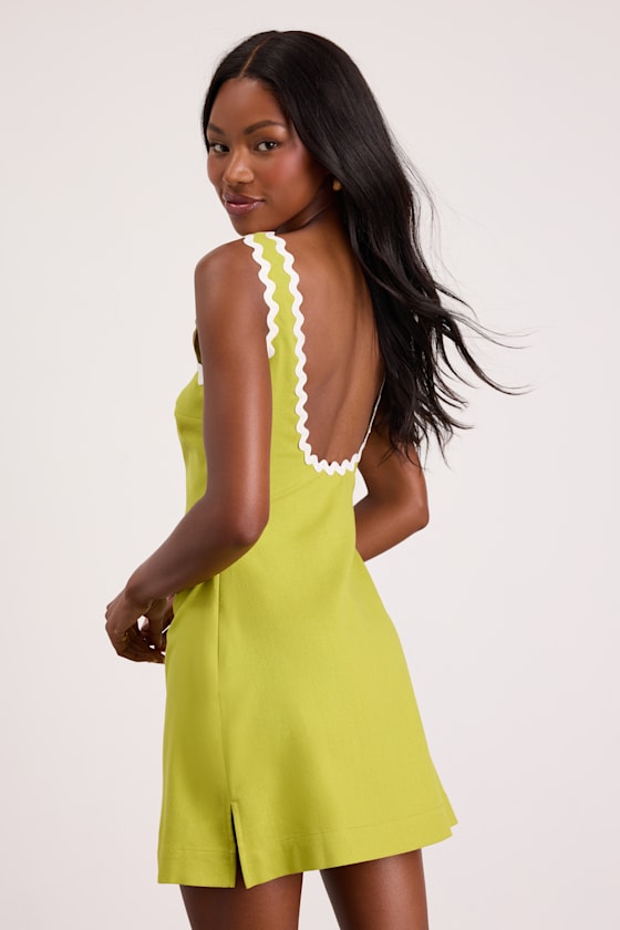 Xiomara Chartreuse Square-Neck Mini Dress
