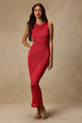 Jordi Red Sequin Crochet Knit Maxi Dress