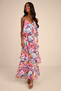 Mabelle Light Blue Multi Floral Tiered Maxi Dress