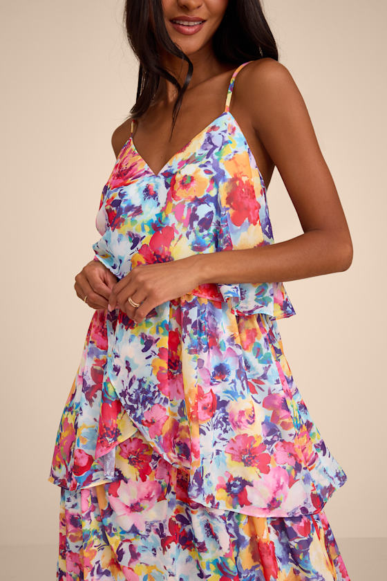 Mabelle Light Blue Multi Floral Tiered Maxi Dress