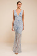 Jamie Light Blue Floral Mesh Sheer Hem Maxi Dress