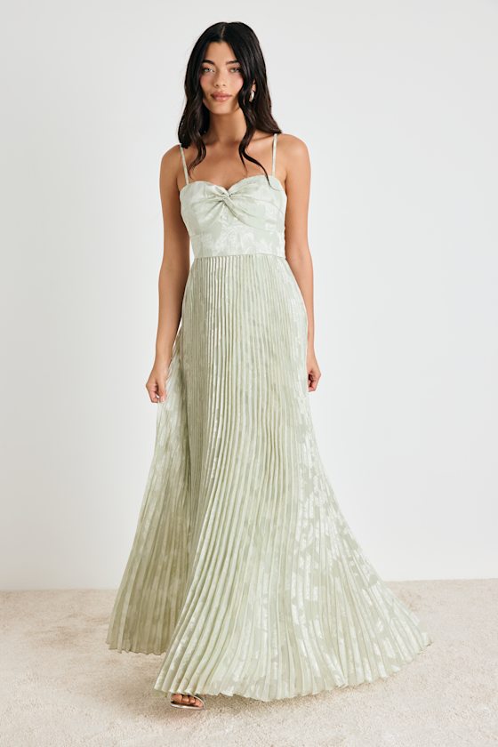 Candia Sage Floral Jacquard Satin Maxi Dress