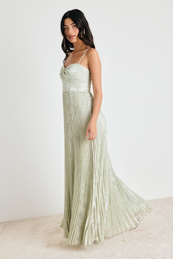 Candia Sage Floral Jacquard Satin Maxi Dress