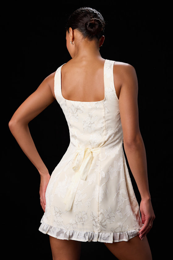 Angeline Ivory Floral Jacquard Ruffled Mini Dress