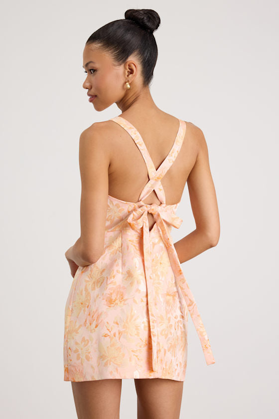 Belen Peal Floral Jacquard Tie-Back Mini Dress