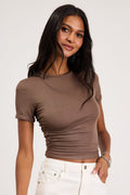 Saige Brown Jersey Knit Short Sleeve Tee