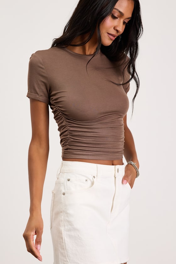 Saige Brown Jersey Knit Short Sleeve Tee