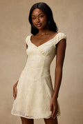 Aura Pale Yellow Embroidered Mini Dress