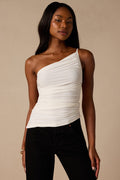 Willow White Ruched Asymmetrical Tank Top