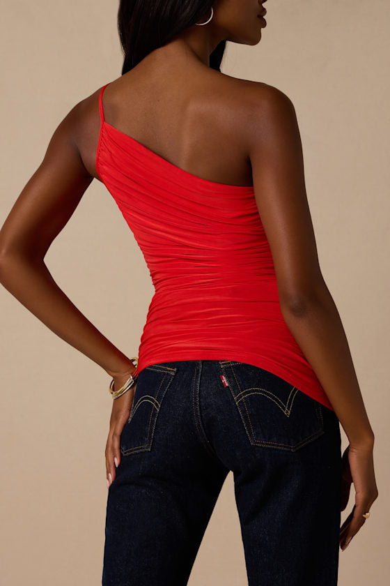 Willow Red Ruched Asymmetrical Tank Top