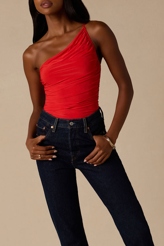 Willow Red Ruched Asymmetrical Tank Top