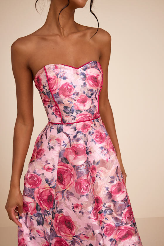 Avaia Pink Floral Strapless Maxi Dress